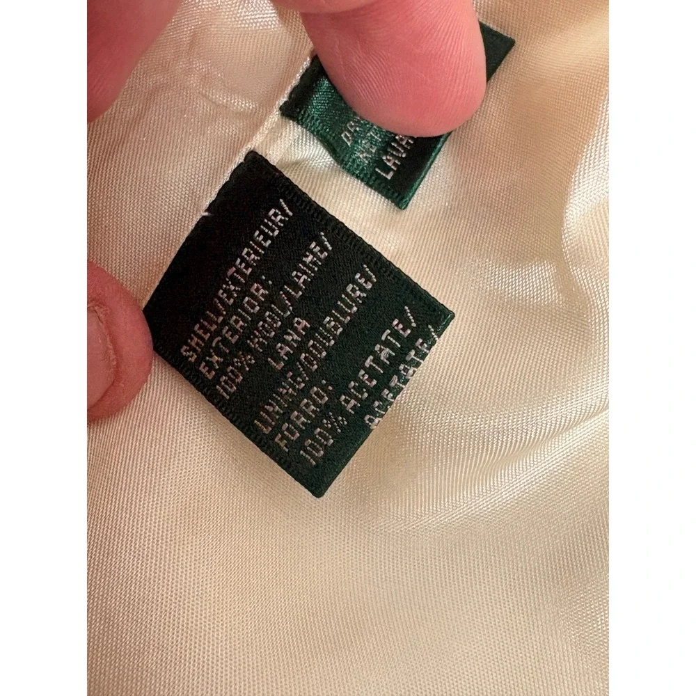 Lauren Ralph Lauren Womens 100% Wool Blazer Cream 3 Button Crest‎ Jacket Size 4